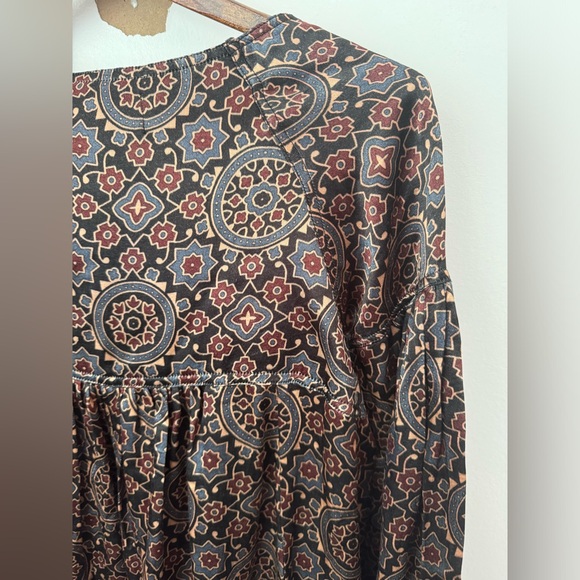 V. DE. VINSTER Midi Length Geometric Dress 100% Silk Size Medium Boho LagenLook - Picture 10 of 12